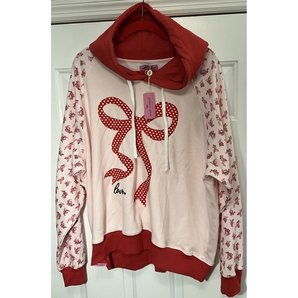 Simply Southern Pink Heart/Love Embroidered Long Sleeve Hoodie Women's XXL